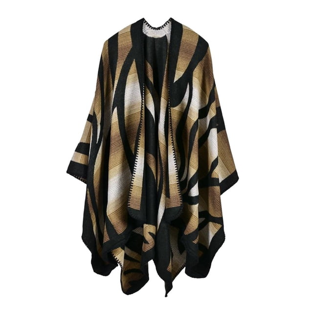 BELOVING Châle Surdimensionné pour Femmes, Élégant, Cape Poncho à Dégradé de Couleurs, Cardigan Évasé, Café