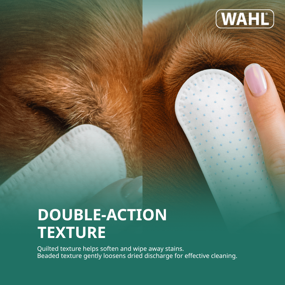 Wahl Refresh Eye Care Finger Wipes for Dogs – Dual-Sided Silicone & Soft Pearl Textures Remove Tear Stains & Debris, Fragrance-Free with Vitamin E & Aloe, Model-58557