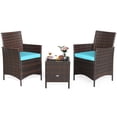 thumbnail image 1 of Patiojoy 3 Pieces Patio Rattan Conversation Furniture Wicker Chairs with Coffee Table & Cushions Blue, 1 of 10