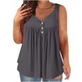 thumbnail image 1 of Dealovy Débardeurs Grande Taille pour Femmes Décontracté Sans Manches Col Rond Boutons Froncés Couleur Unie T-Shirts Amples Fluides, 1 of 5