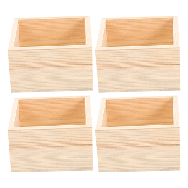 CHICHUMID 4Pcs Small Square Wooden Crates Wooden Boxes For Packing 3.14X3.14X1.57In Khaki