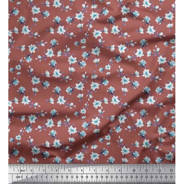 Soimoi polyester Crepe Fabric Leaves & Magnolia Floral Print Sewing Fabric Yard 52 Inch Wide