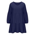 thumbnail image 4 of EGNMCR Robe à Volants pour Femme Été Col en V Couleur Unie Manches Longues Tunique Évasée Robe Grande Taille Tendance Décontractée Soleil Plage Mini Robes, 4 of 6