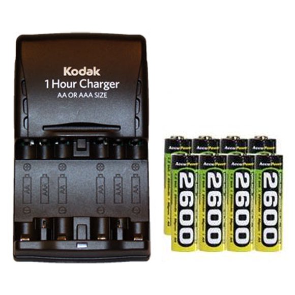 Kodak AA / AAA Smart Charger + 8 AA AccuPower NiMH Batteries (2600 mAh)