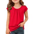 thumbnail image 1 of EGNMCR T-shirt Plissé à Manches Courtes et Col Rond Uni pour Enfants, Printemps et Été, Haut en polyester pour Enfants, 1 of 7