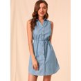 thumbnail image 2 of INSPIRE CHIC Robe-Chemise en Denim pour Femmes Sans Manches à Col, Boutonnée, avec Ceinture à la Taille, TG Bleu Pâle, 2 of 6
