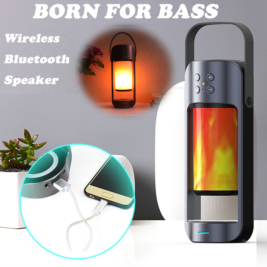 TIMIFIS Bluetooth Speakers Portable Wireless Bluetooth Speaker Flame LED Lamp Wireless Charger HiFi 3D Gift