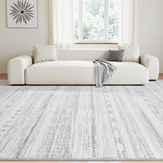 Boho Area Rug 6x9 Carpet-Rugs for Living Room Distressed Moroccan-Machine Washable Rugs for Bedroom Dining Room Living Room Rug Modern Neutral Rug Light White & Grey