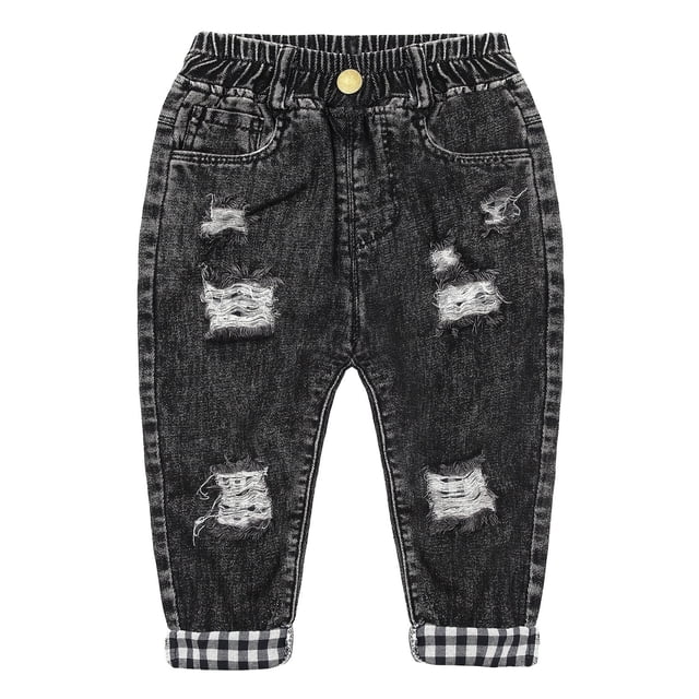 KIDSCOOL SPACE Toddler Little Kids Ripped Holes Elastic Waist Band Denim Jeans Pants