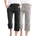 thumbnail image 1 of Timegard 2pc Capri Pants for Women Cotton Linen Elastic Waist Loose Lounge Crop Pants Pockets Solid Color, 1 of 7