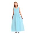thumbnail image 3 of TTAO Robe en Chiffon Sans Manches Col en V Perlée pour Filles Robe de Bal de Mariage Demoiselle d'Honneur Soirée Bleu Clair 8, 3 of 7