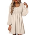 thumbnail image 1 of cfhntfmh Robes Décontractées pour Femmes Automne Amples à Manches Longues Robe Chemise Froncée Détente Col Rond Boutons Robe Plissée Mini, 1 of 6