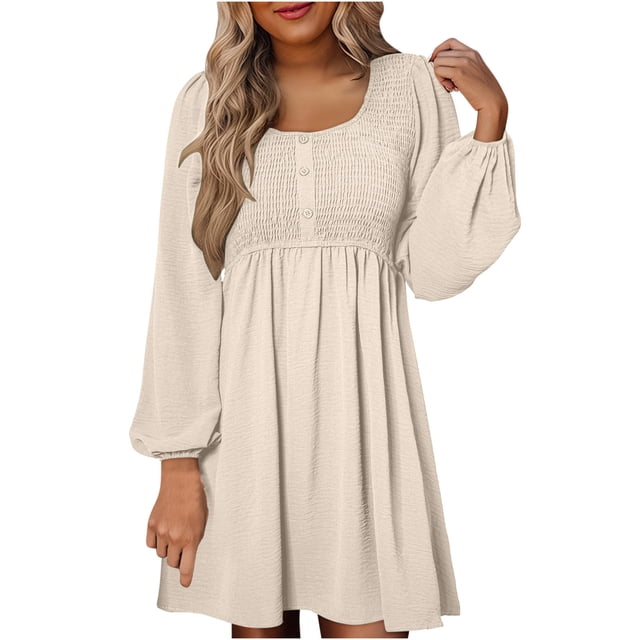 cfhntfmh Robes Décontractées pour Femmes Automne Amples à Manches Longues Robe Chemise Froncée avec Encolure Dégagée, accents de Boutons et mini design Plissé. Fabriquée en Tissu Doux et Respirant, Cette Robe Est Parfaite pour les Sorties Décontractées, le Travail, les Fêtes Ou le Port Quotidien au Printemps et à l'Automne. Mots Clés : Robe Décontractée à Manches Longues, Robe d'Automne pour Femme.