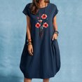 thumbnail image 1 of SMihono Robes Bohèmes d'Été pour Femmes Grande Taille Robe Unie à Manches Courtes à Col Rond Robe Imprimée avec Poches Robe Midi, 1 of 4