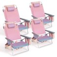 thumbnail image 1 of Costway 4-Pack Folding Backpack Beach Chair 5-Position Outdoor Reclining Chairs with Pillow Pink, 1 of 10