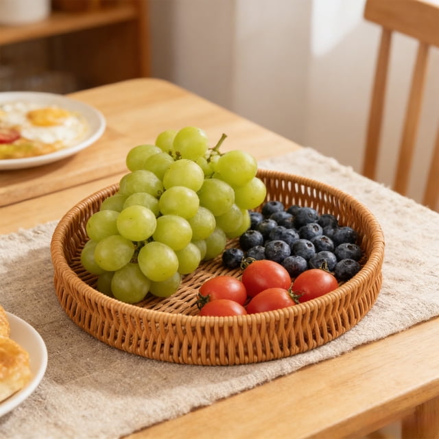 EGNMCR Plastic Imitation Vines Woven Basket Storage Basket Fruit And Vegetable Storage Basket Snack And Candy Tray Bread Basket Multi Functional Storage Tray Plastics storage basket
