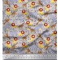 thumbnail image 1 of Soimoi Gray Polyester Crepe Fabric Lion,Giraffe & Elephant Kids Print Sewing Fabric BTY 52 Inch Wide, 1 of 3