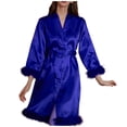 thumbnail image 2 of Tawop Robe pour Femmes Pyjama en Soie Femmes Peignoir Robe Décontractée Chemise de Nuit pour Femmes Bleu G, 2 of 4