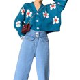 thumbnail image 5 of Kmbangi Women Loose Knitwear, Flower Pattern Long Sleeve V-neck Button Down Cardigan, 5 of 5
