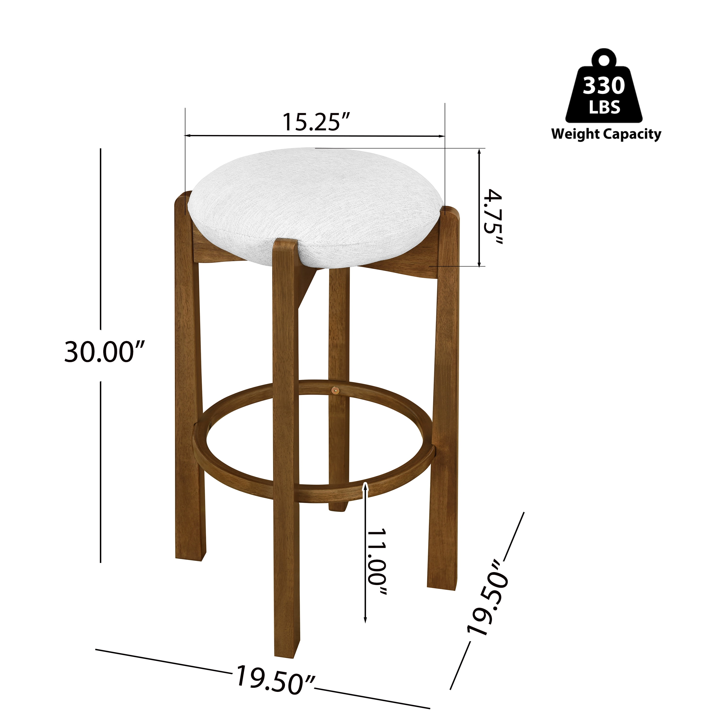 Ensemble de 4 tabourets de bar ronds Tara de Noble House, coussin rembourré ivoire, noyer et ivoire