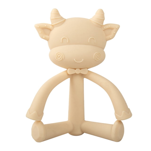 DPTALR Jouets de Dentition pour Tout-Petits, Nourrissons et Bébés, Anneau de Dentition en Silicone Souple en Forme de Fruit avec design en Forme de Vache beige et Poignées Courbées pour une Prise Facile. Fabriqué en Silicone Souple, Idéal pour Apaiser les Gencives des Bébés pendant la Poussée Dentaire. Comprend une Pince à Suce et des options Multicolores.