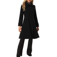 thumbnail image 4 of INSPIRE CHIC Women's Vintage Solid A Line Double Breasted Collared Winter Overcoat XS Black, 4 of 5