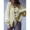 thumbnail image 3 of FOCUSNORM Cardigan en Tricot pour Femmes à Manches Longues, à Nouer, Uni, Automne, Veste Chandail Décontractée pour la Rue au Quotidien, 3 of 5