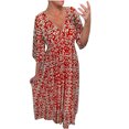 thumbnail image 2 of Pisexur Robe à Manches Courtes à Col en V Mode Femmes Été Décontractée Taille Élastique Col en V Imprimé Manches 3/4 Robe Ample Robe Femme, 2 of 6