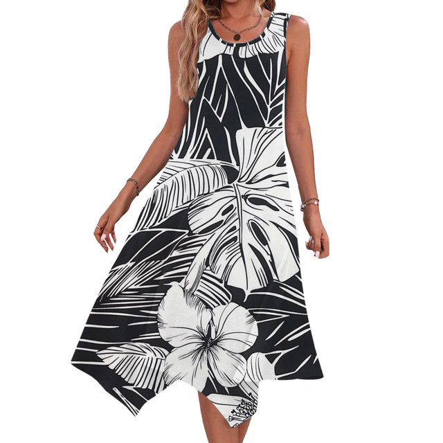 Ovzne Robes pour Femmes Robe pour Femme Robes pour Femmes Sans Manches Col Rond à Cordon Décontractée à Volants Ligne A Robe Mini Grande Taille Robe Maxi Liquidation