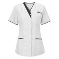 thumbnail image 1 of RKSTN Hauts pour Femmes Manches Courtes Col en V Hauts de Travail T-Shirt Imprimé Blouse, 1 of 3