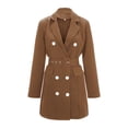 thumbnail image 5 of WEIYLL Womens Fleece Jackets Double Long Sleeve Belt Dress Solid Color Mid Length Khaki Fall Coats Size M, 5 of 5