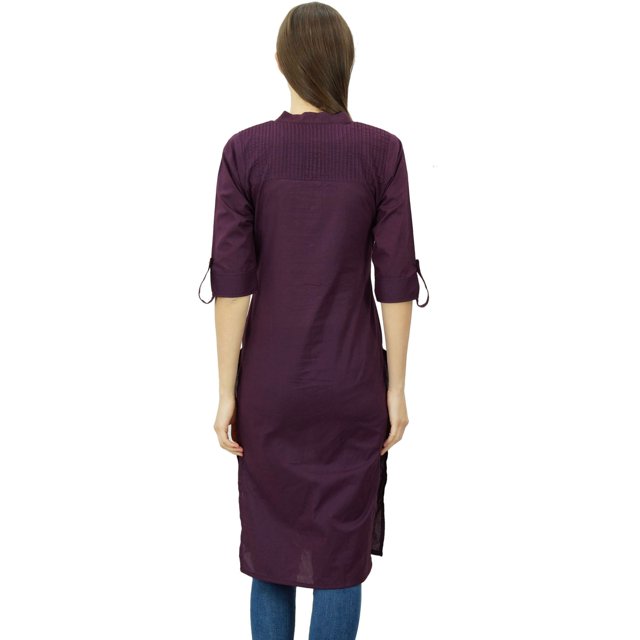 Phagun Kurti Tunique Unie en Coton Col Mandarin Kurta Blouse Ethnique Décontractée