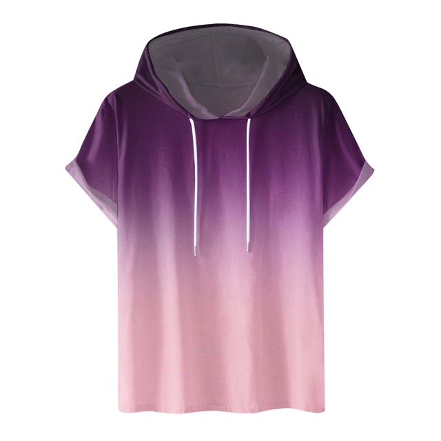 Besolor Mens Casual Hooded Tops Gradient Drawstring Short Sleeve Shirts Sports ness Pullover Summer Blouse