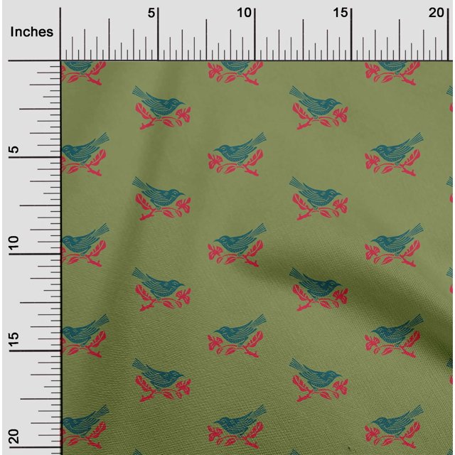oneOone Polyester Lycra Fabric Branch & Bird Block Printed Fabric 1 Yard 56 Inch Wide
