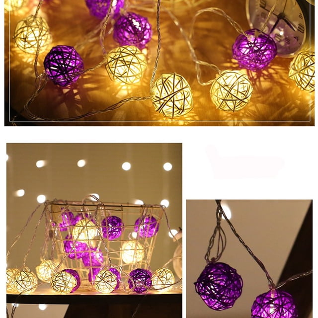 LED Rattan Ball String Lights - 9.84ft 20 Lights Decorative Lighting with USB Power for Bedroom, Wedding, Christmas | Indoor & Outdoor Use