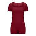 thumbnail image 5 of AherBiu Yoga Bodysuits for Women Square Neck Short Sleeve Slim Stretchy Workout Short Jumpsuits Rompers, 5 of 5