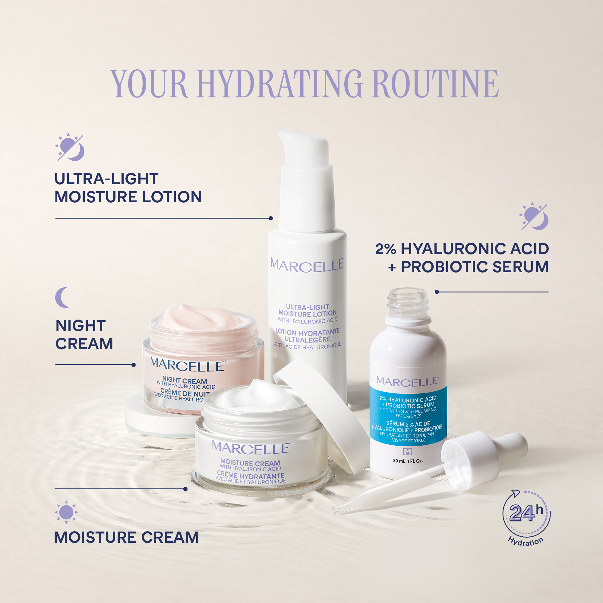 Marcelle Crème hydratante 24 h avec acide hyaluronique et niacinamide, 50 ml