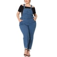 thumbnail image 1 of Unique Bargains Salopette à Bavette en Denim pour Femme Grande Taille, Bleu, 3X, 1 of 5
