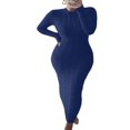 thumbnail image 1 of Women Long Sleeve Knitted Dress Crochet Pattern Solid Ribbed Casual Dress, 1 of 5