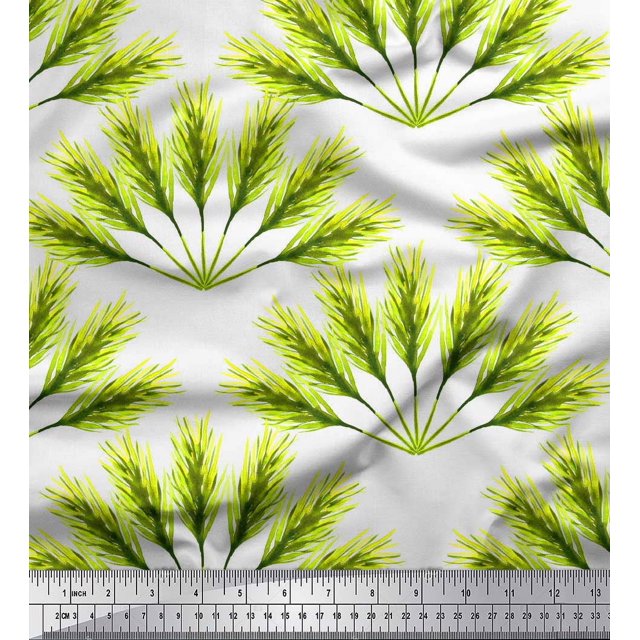 Soimoi Vert Coton Cambric Feuilles de Pin Imprimer Tissu par la Cour 56 Pouces de Large