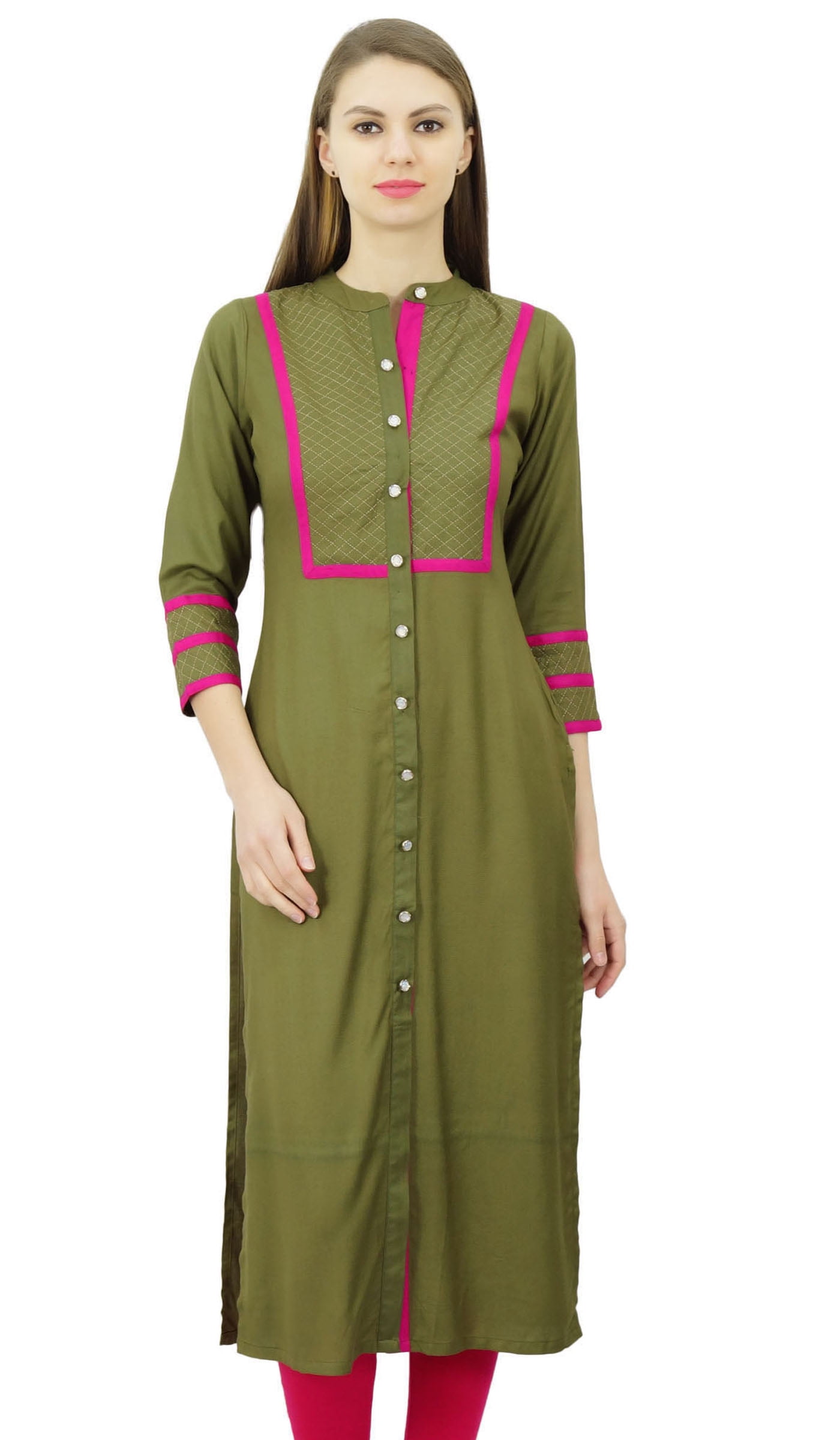 Phagun Kurta Tunique Droite en Rayonne pour Femmes, Kurti à devant Ouvert, Col Mandarin, Haut Indien