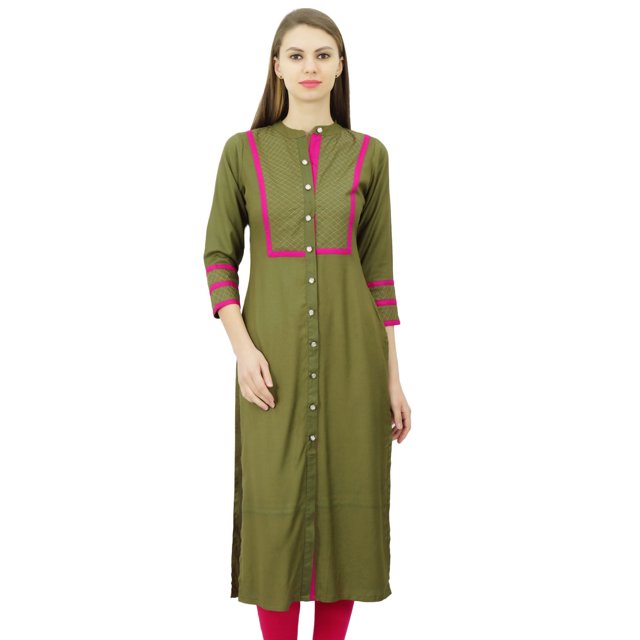 Phagun Kurta Tunique Droite en Rayonne pour Femmes, Kurti à devant Ouvert, Col Mandarin, Haut Indien