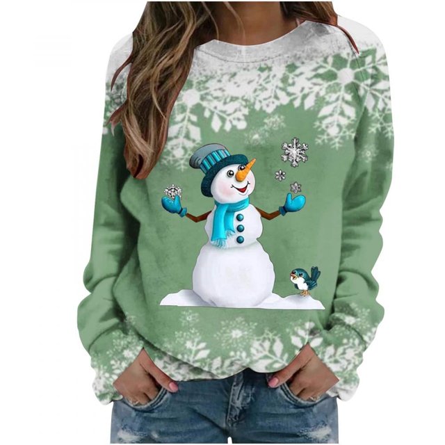 Femmes Pulls- Pull- Épaule Drop Col Rond Manches Longues Noël Tricot Sweat-Shirts Floraux Décontractés Tops pour Automne/printemps/hiver Rouge L
