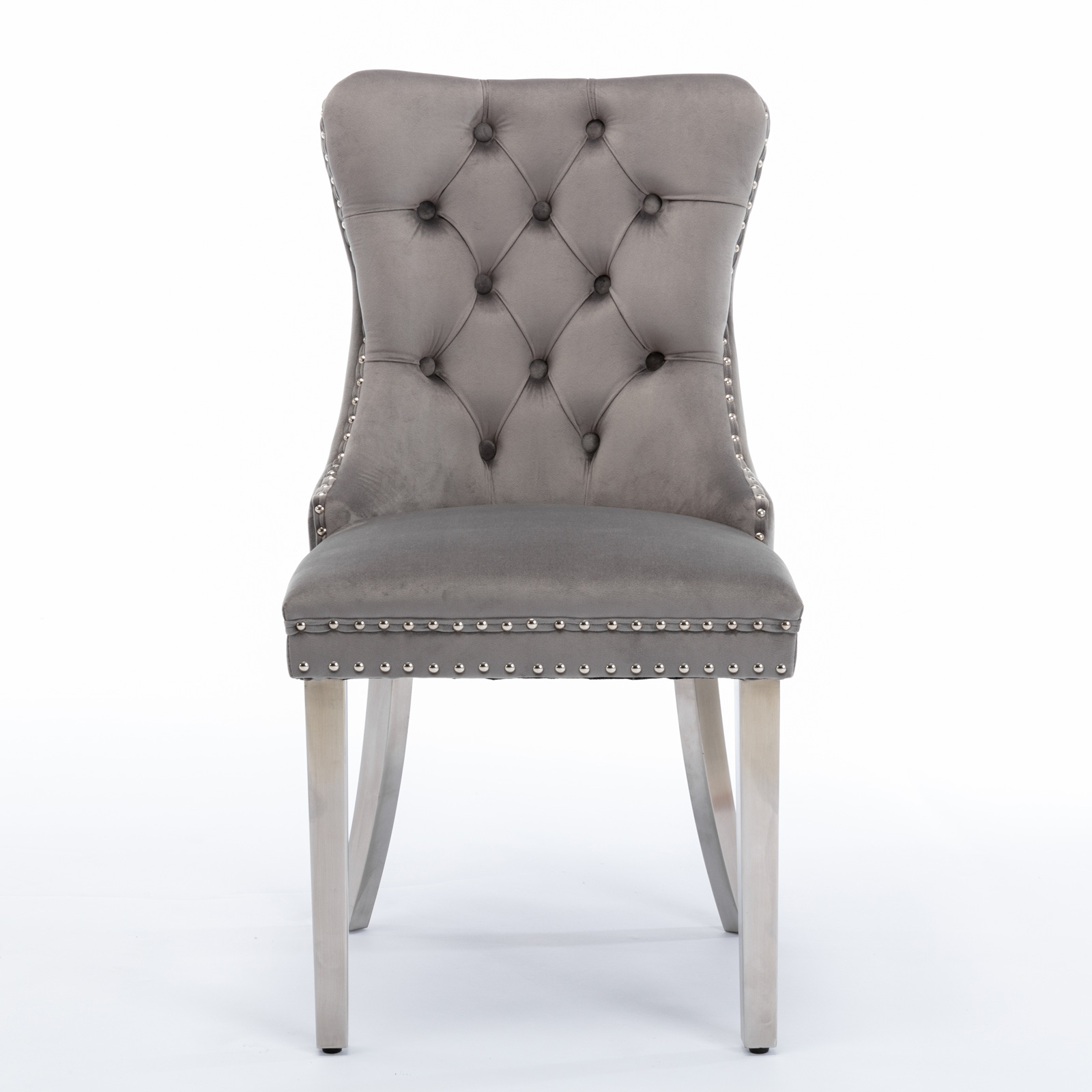 Noble House Velvet Upholstered Dining Chair Set of 2,Tufted with Siller Plated Legs & Nailhead Trim,Blue + Gold