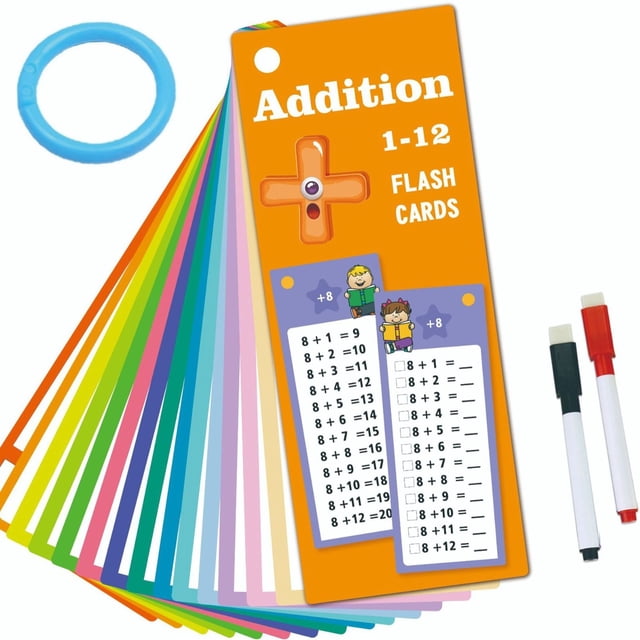 Cartes Éclair d'Addition en Maths 15 Pcs Réutilisables Essuyables Outil d'Apprentissage avec Stylos pour la Pratique d'Auto-vérification à la Maternelle