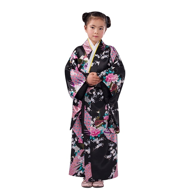 Sunnyoo Toddler Girls Kimono Robe Floral Long Sleeve Japanese Traditional Yukata Dress Robe