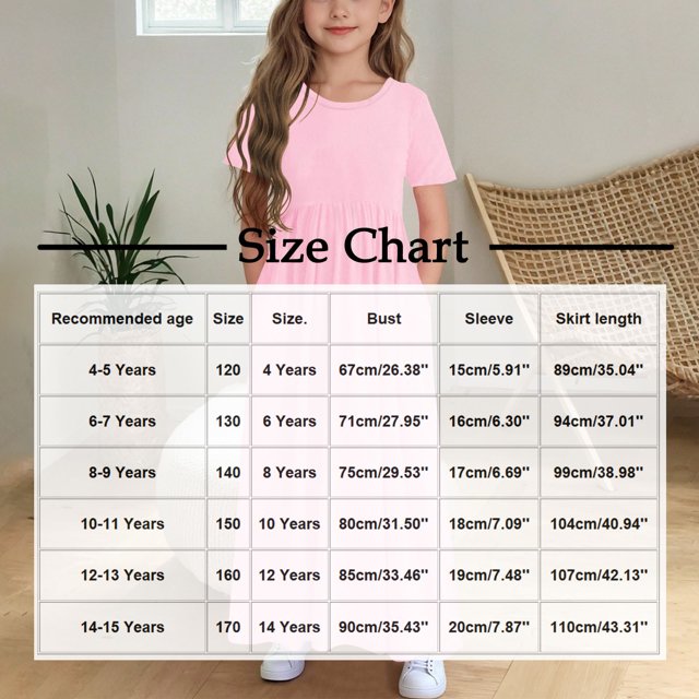 Bwiyojiz Tailles Mode 120-170 Robe Imprimée pour Enfants à Couleur Unie à Manches Courtes avec Volants et Poches, Col Rond, Vert
