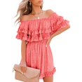 thumbnail image 1 of Women‘s Summer Off Shoulder Dress Pleated Flowy Neck Belt Printed Dress, 1 of 4