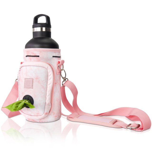 Made Easy Kit Water Bottle Carrier with Pocket for Dog Poop Waste Bags and Adjustable Padded Shoulder Strap