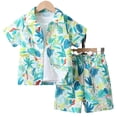 thumbnail image 1 of MIASHUI Toddler Boy Beach Outfit Set Summer Print Button Down Shirt Short Pants,Mint Green,4-5 Years, 1 of 6